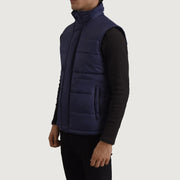 Blue Full-Grain leather Vest - Vista posteriore Showing Tailored Shoulder Fit &amp; Clean Hemline