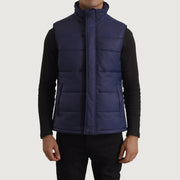 Dettaglio ravvicinato of Classic Collar &amp; Zipper With Placket Hardware on Bryan Blu Puffer Vest da Uomo