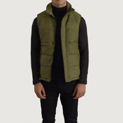 Bryan Verde Puffer Vest da Uomo in Green Full-Grain Leather - Vista frontale e linea su misura | Acquista online