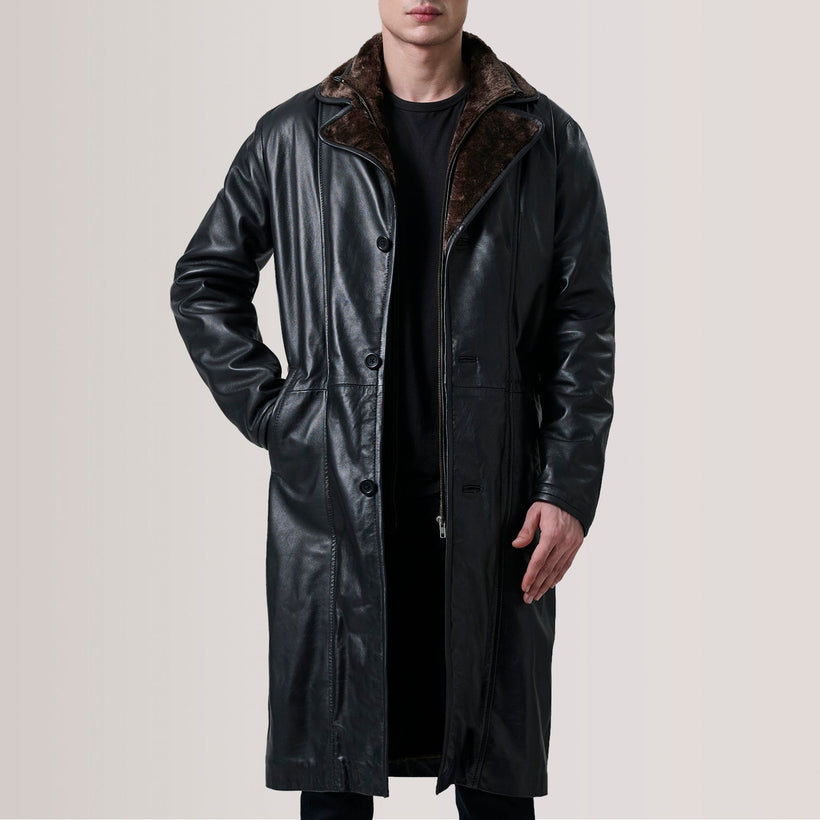 Cai Nero Leather Shearling Cappotto in Pelle da Uomo