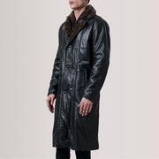 Cai Nero Leather Shearling Cappotto in Pelle da Uomo For Men - Lateral Side Profile View Showing Sleeve Cut &amp; Athletic Taper Fit