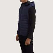 
Blue Full-Grain leather Vest - Vista posteriore con spalle definite e orlo pulito