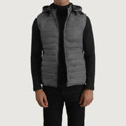 
Carlo Grigio Gilet imbottito con cappuccio da Uomo in Green Full-Grain Leather - Vista frontale e silhouette sartoriale | Acquista online