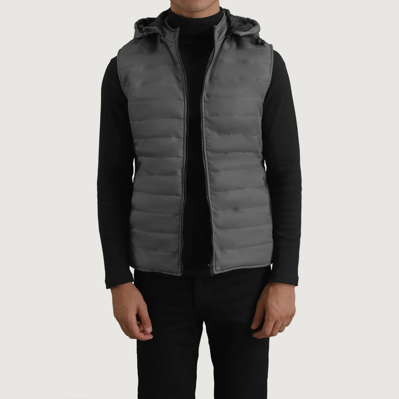 Carlo Grigio Hooded Puffer Vest da Uomo