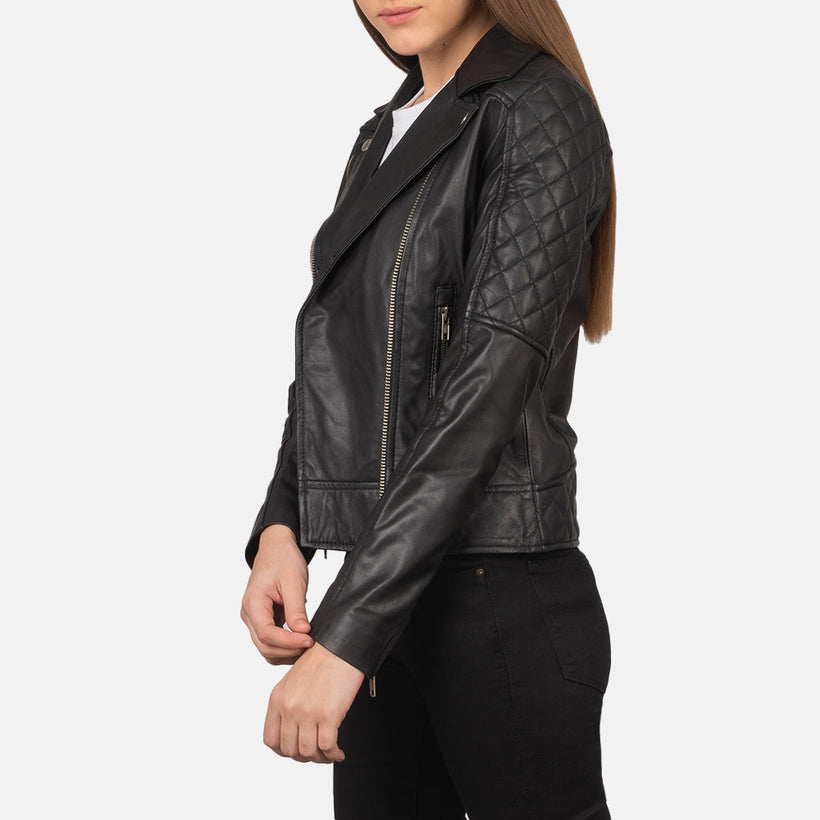 Carolyn Trapuntato Nero Giacca Biker in Pelle da Donna