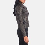 
Distressed Brown Goatskin Leather Biker Jacket - Vista posteriore con spalle definite e orlo pulito