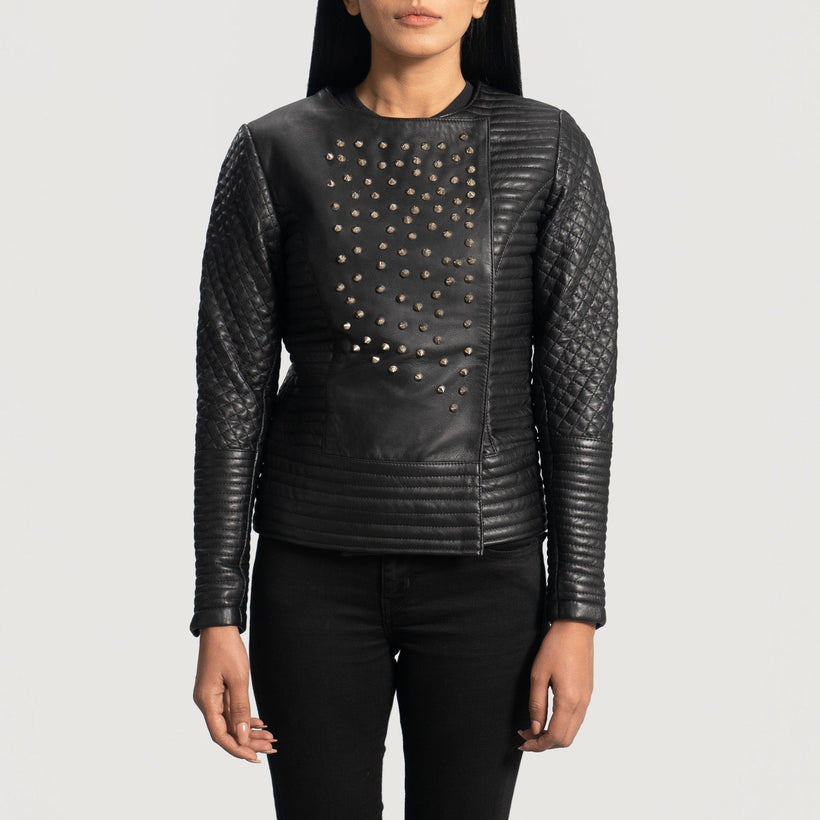 Celeste Studded Nero Giacca in Pelle da Donna