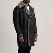 Brown Goatskin Suede Aviator Jacket - Vista posteriore Showing Tailored Shoulder Fit &amp; Clean Hemline