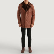 Men's Cinnamon Marrone Leather Fur Cappotto in Pelle da Uomo - Lateral Side Profile View Showing Sleeve Cut &amp; Athletic Taper Fit