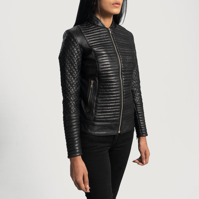 Cityscape Nero Giacca Biker in Pelle da Donna