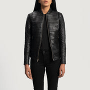 Women's Cityscape Nero Giacca Biker in Pelle da Donna - Lateral Side Profile View Showing Sleeve Cut &amp; Athletic Taper Fit