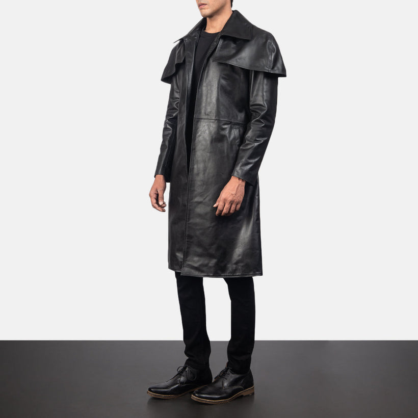 Classic Nero Leather Duster da Uomo