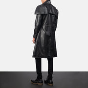 Men's Classic Nero Leather Duster da Uomo - Lateral Side Profile View Showing Sleeve Cut &amp; Athletic Taper Fit