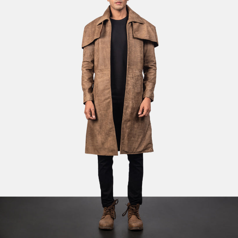Classic Marrone Leather Duster da Uomo