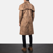 Men's Classic Marrone Leather Duster da Uomo - Lateral Side Profile View Showing Sleeve Cut &amp; Athletic Taper Fit