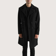 Dettaglio ravvicinato of Notch &amp; Button Hardware on Men's Claud Black Wool Double Breasted Coat