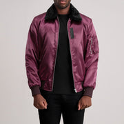 Clyde B-15 Bordeaux Bomber in Pelle da Uomo - Lateral Side Profile View Showing Sleeve Cut &amp; Athletic Taper Fit