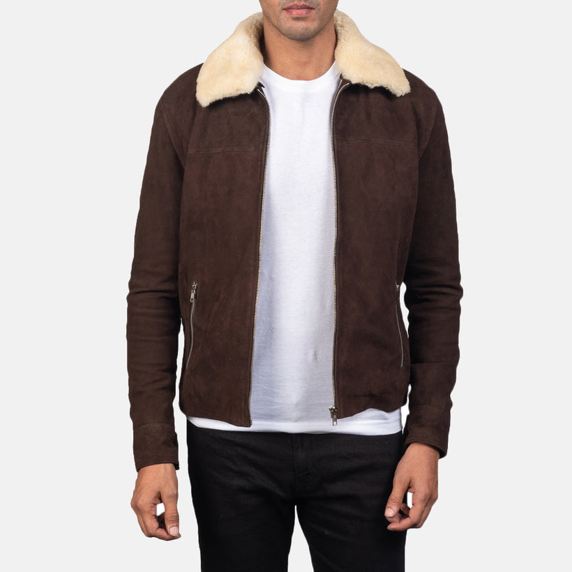 Coffner Marrone Shearling Fur Giacca in Pelle da Uomo