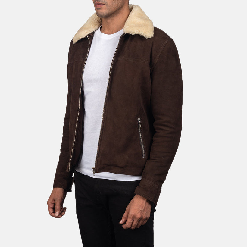 Coffner Marrone Shearling Fur Giacca in Pelle da Uomo