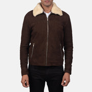 Dettaglio ravvicinato of Shirt with Removable Fur Collar &amp; Zipper Hardware on Men's Coffner Marrone Shearling Fur Giacca in Pelle da Uomo