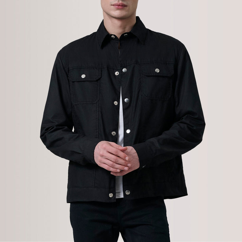 Colberto Nero Waxed Canvas Trucker Giacca in Pelle da Uomo