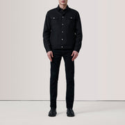 
Black Waxed Cotton Canvas Leather Jacket - Vista posteriore con spalle definite e orlo pulito