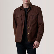 
Colberto Marrone Waxed Canvas Trucker Giacca in Pelle da Uomo For Men in Brown Waxed Cotton Canvas - Vista frontale e silhouette sartoriale | Acquista online