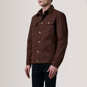 
Colberto Marrone Waxed Canvas Trucker Giacca in Pelle da Uomo For Men - Vista laterale che mostra il taglio ergonomico delle maniche
