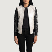 Women's Cole Silver Bomber in Pelle da Donna - Lateral Side Profile View Showing Sleeve Cut &amp; Athletic Taper Fit