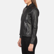 Women Colette Nero Giacca in Pelle da Donna - Lateral Side Profile View Showing Sleeve Cut &amp; Athletic Taper Fit