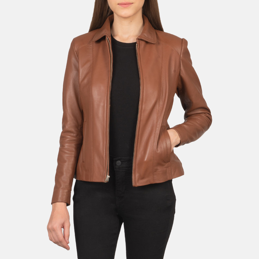 Women Colette Marrone Giacca in Pelle da Donna in Brown Sheepskin Leather - Vista frontale e linea su misura | Acquista online