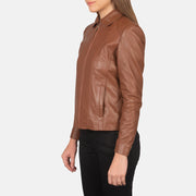 Brown Sheepskin leather Jacket - Vista posteriore Showing Tailored Shoulder Fit &amp; Clean Hemline
