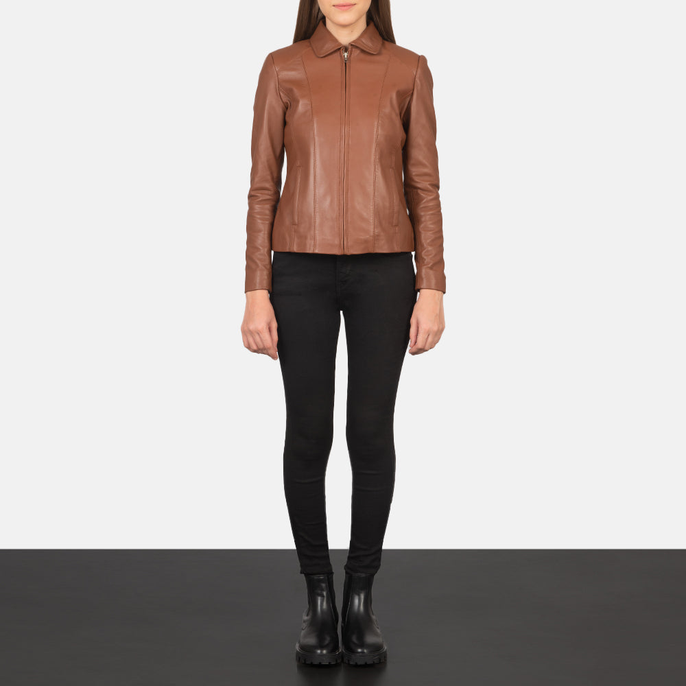Women Colette Marrone Giacca in Pelle da Donna - Lateral Side Profile View Showing Sleeve Cut &amp; Athletic Taper Fit