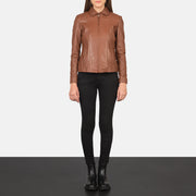Women Colette Marrone Giacca in Pelle da Donna - Lateral Side Profile View Showing Sleeve Cut &amp; Athletic Taper Fit