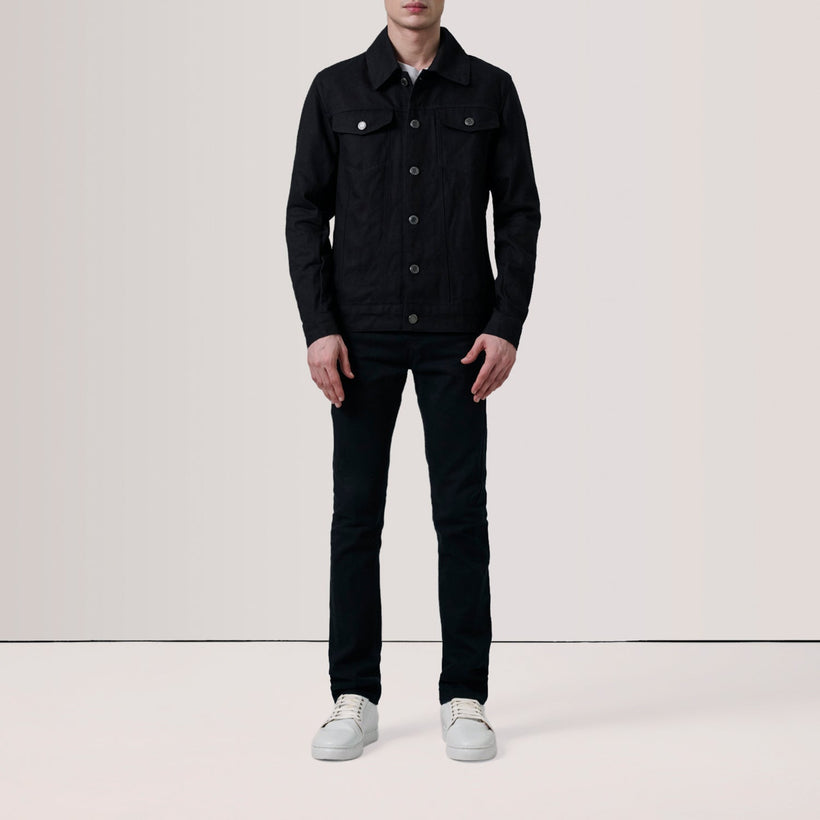 Conard Nero Denim Trucker Giacca in Pelle da Uomo