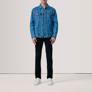 Blue Full-Grain leather Jacket - Vista posteriore Showing Tailored Shoulder Fit &amp; Clean Hemline