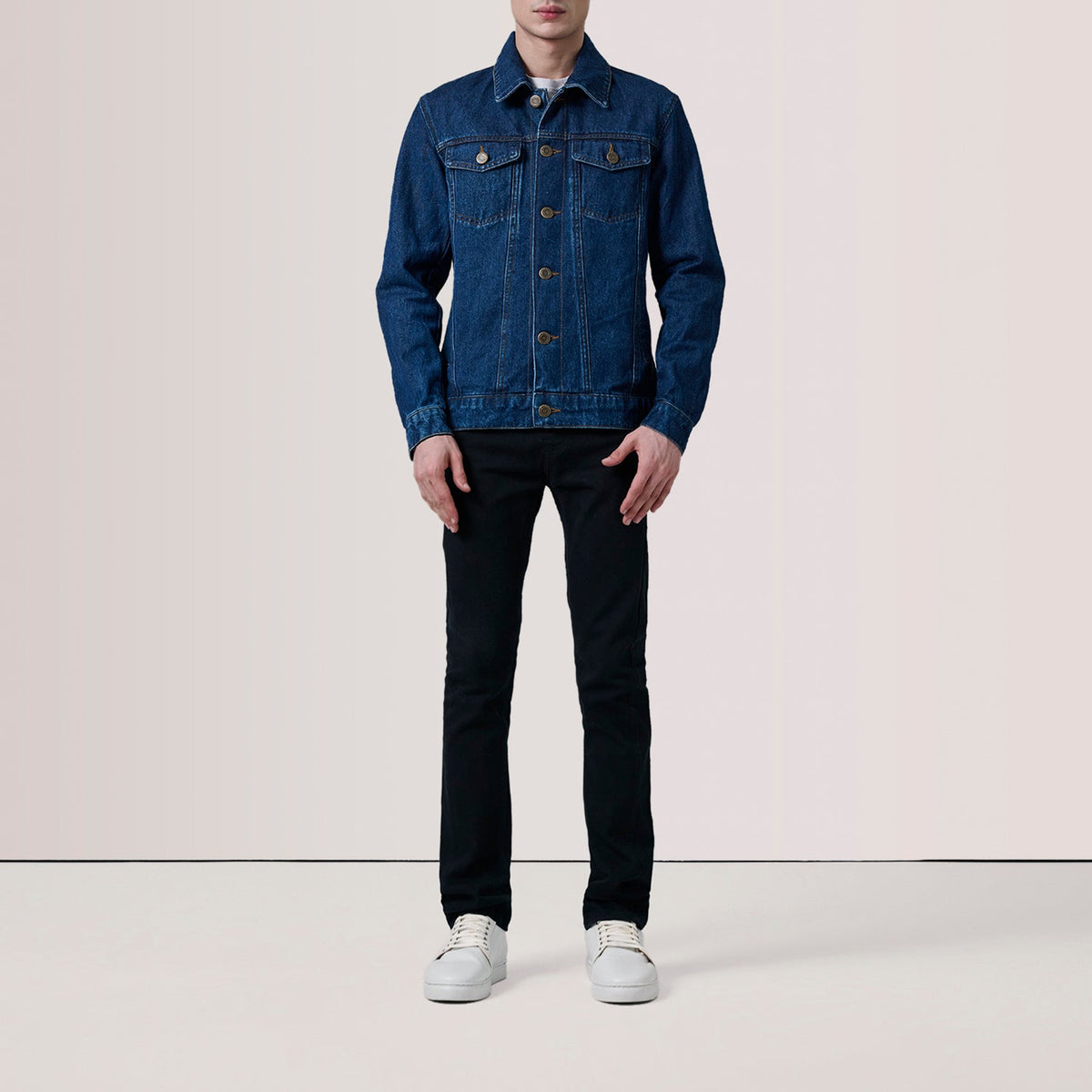 Dark Blue Full-Grain leather Jacket - Vista posteriore Showing Tailored Shoulder Fit &amp; Clean Hemline