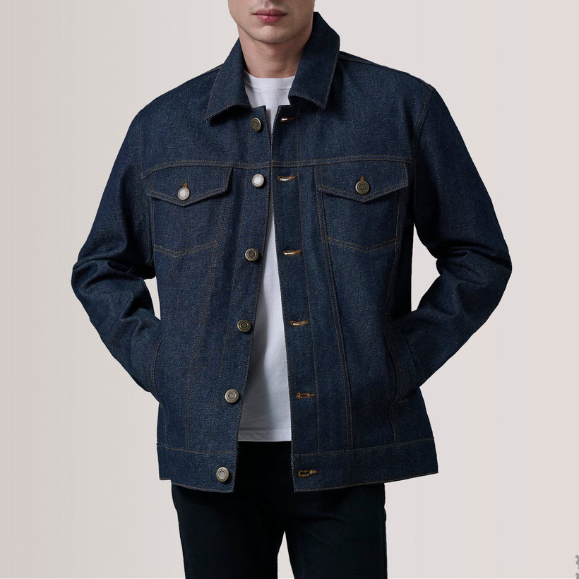 Conard Indigo Blu Denim Trucker Giacca in Pelle da Uomo