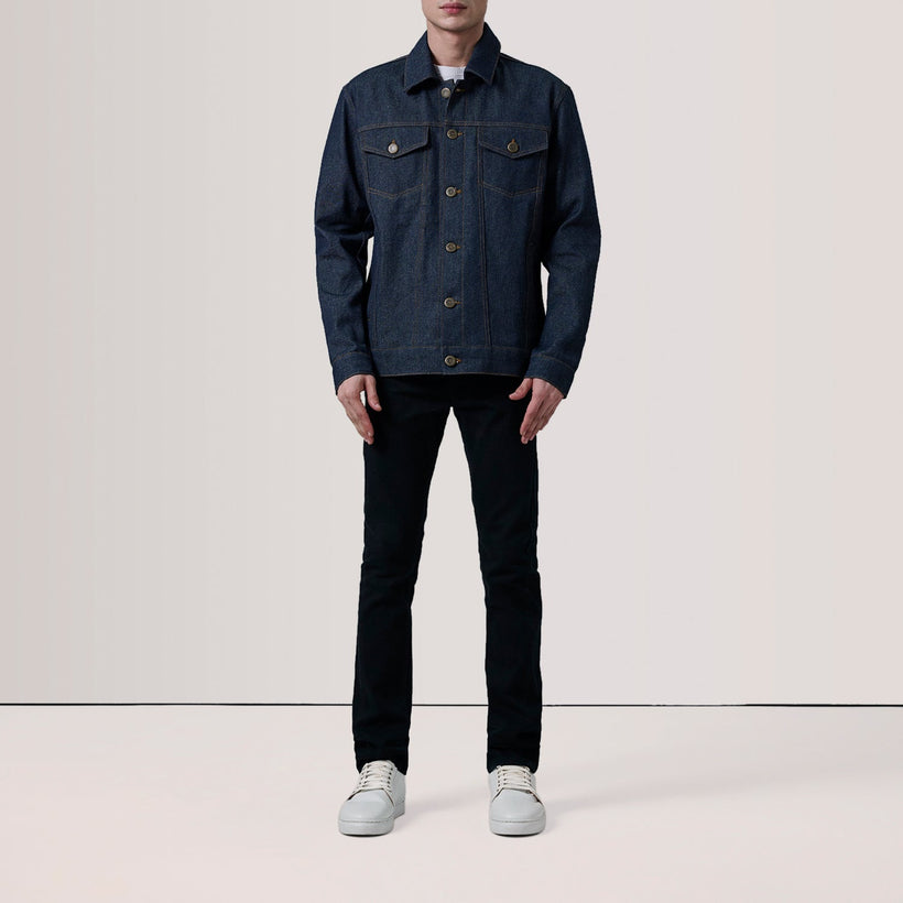 Conard Indigo Blu Denim Trucker Giacca in Pelle da Uomo