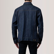 Dettaglio ravvicinato of Classic Collar &amp; Heavy-Duty Zipper Hardware on Conard Ash Grey Denim Trucker Jacket For Men