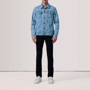 Light Blue Full-Grain leather Jacket - Vista posteriore Showing Tailored Shoulder Fit &amp; Clean Hemline