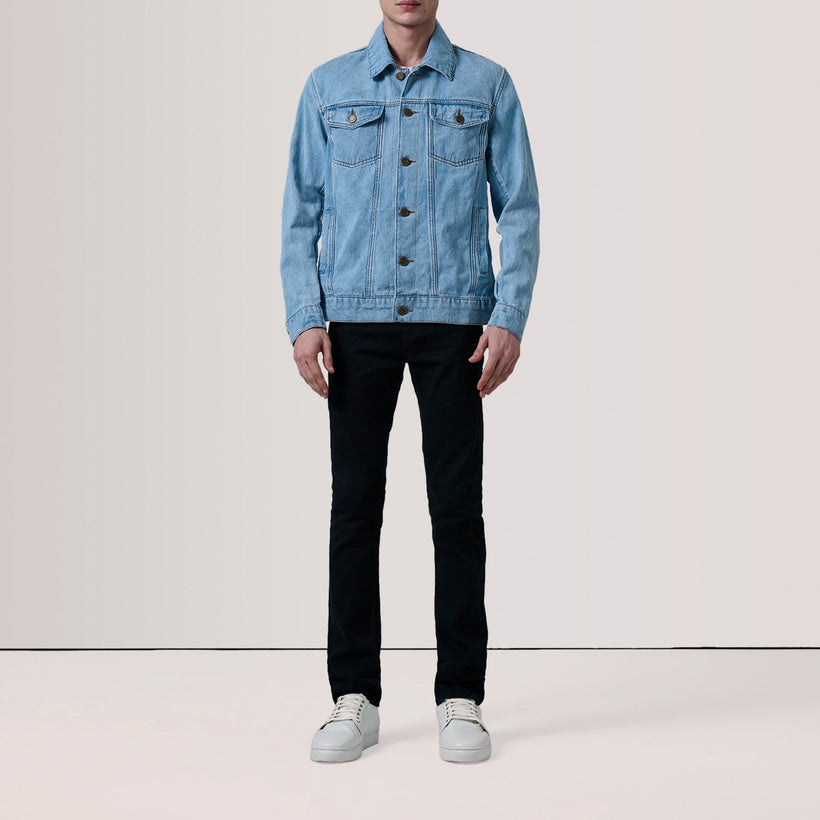 Conard Light Blu Denim Trucker Giacca in Pelle da Uomo