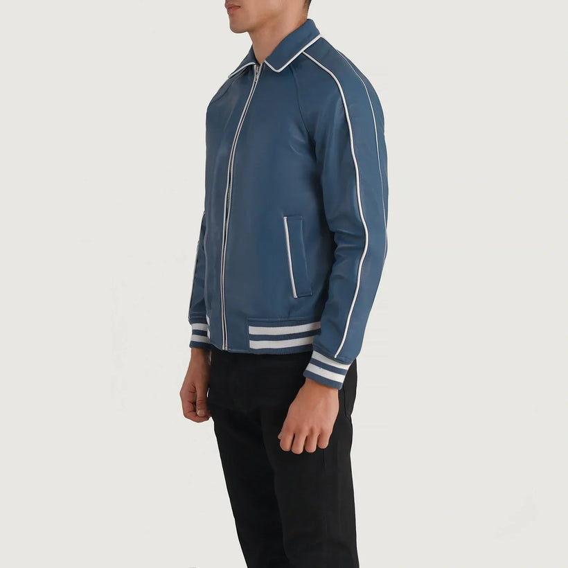 Cooper Blu Leather Varsity Giacca in Pelle da Uomo
