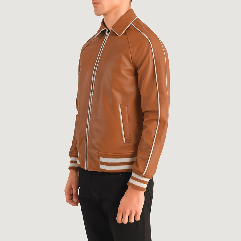 Cooper Cuoio Marrone Leather Varsity Giacca in Pelle da Uomo