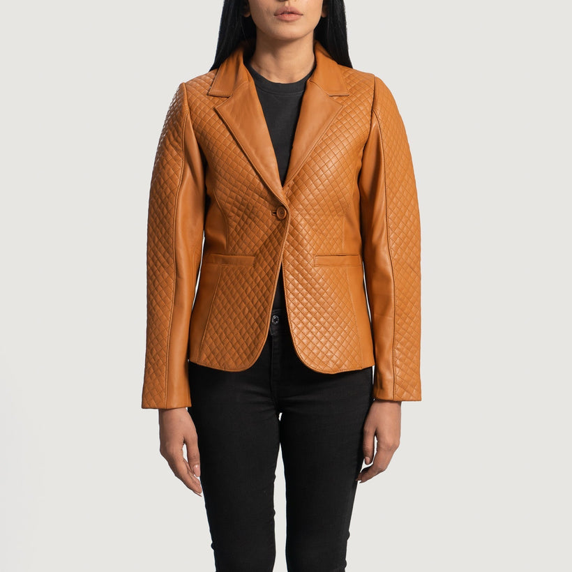 Cora Trapuntato Marrone Blazer in Pelle in Pelle da Donna