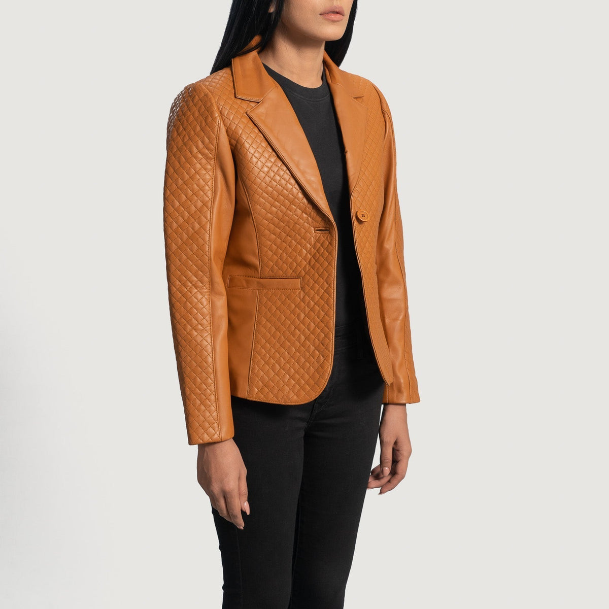 Brown Sheepskin leather Blazer - Vista posteriore Showing Tailored Shoulder Fit &amp; Clean Hemline