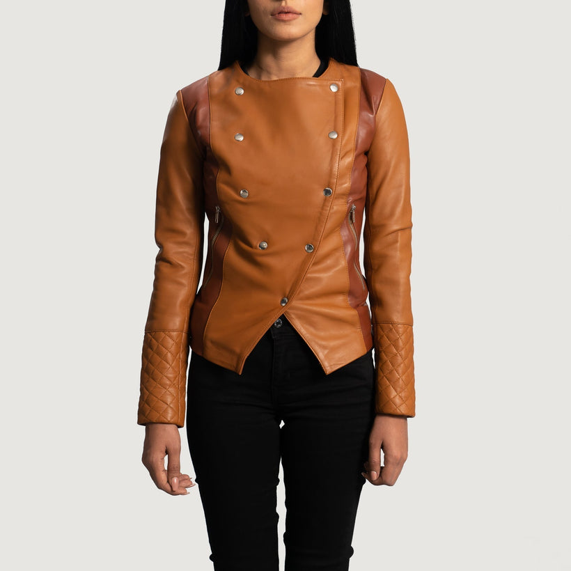 County Cuoio Overlap Giacca in Pelle da Donna