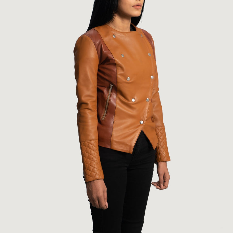 County Cuoio Overlap Giacca in Pelle da Donna