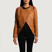 Women's County Cuoio Overlap Giacca in Pelle da Donna - Lateral Side Profile View Showing Sleeve Cut &amp; Athletic Taper Fit