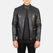 Men's Damian Grey Suede Biker Jacket in Grey Sheepskin Suede - Vista frontale e linea su misura | Acquista online